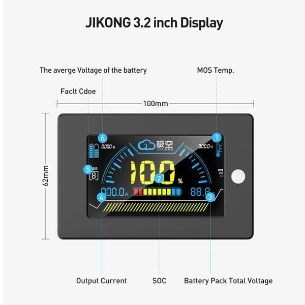 LCD дисплей 3.2" для JK BMS (LCD-3.2-RS485), с кнопкой активации 16354 фото